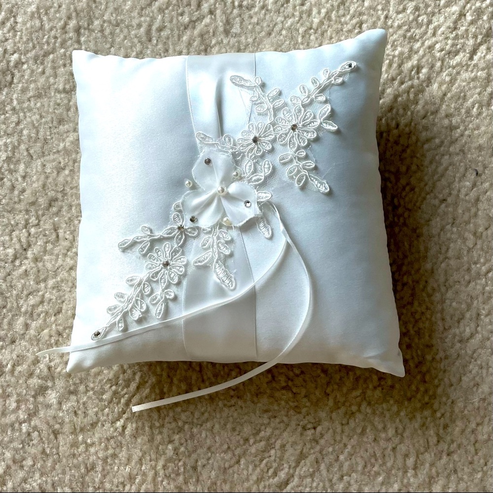 White Satin Ring Bearer Pillow